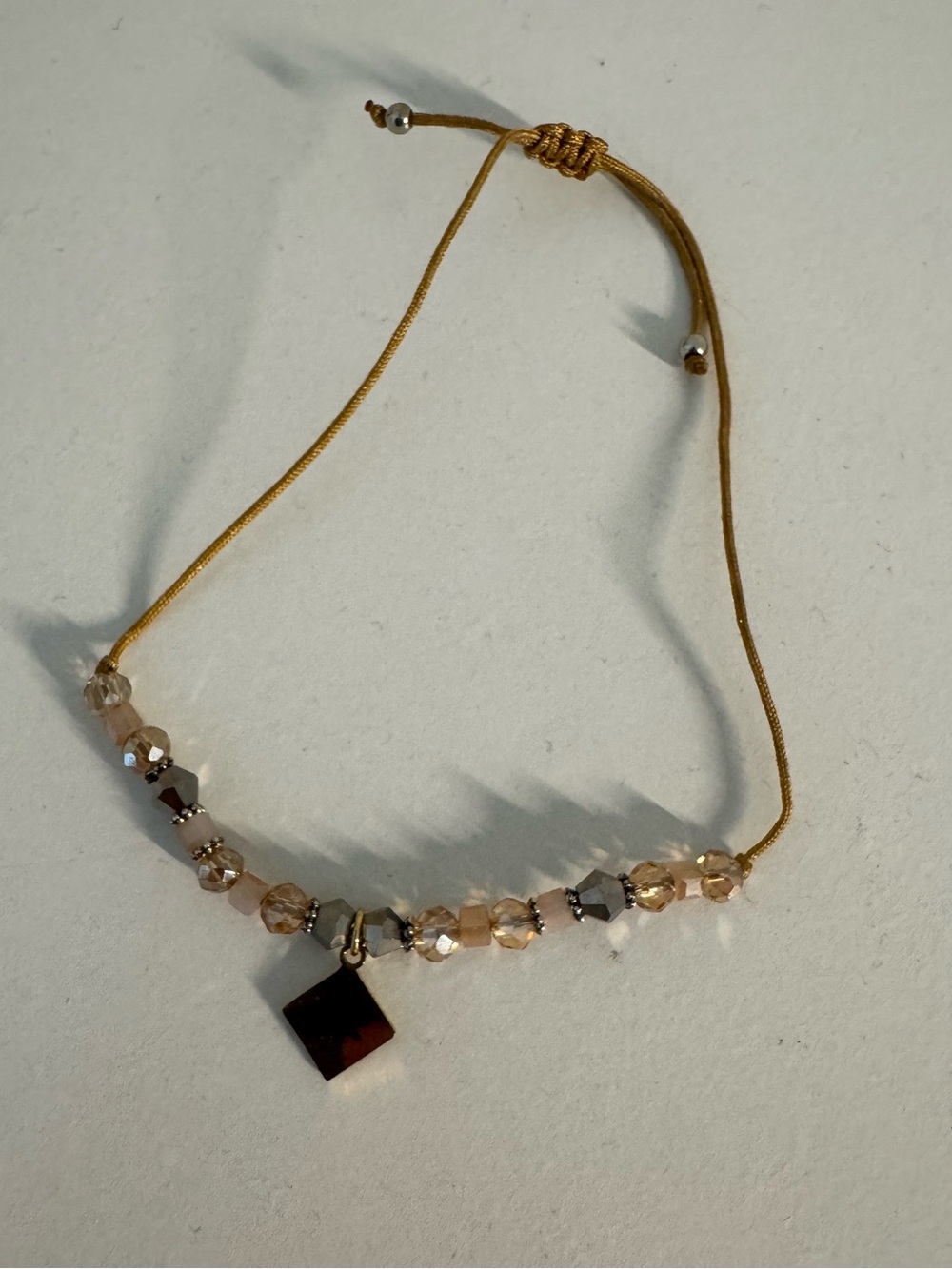 Gold Beaded Bracelet with Bear Charm